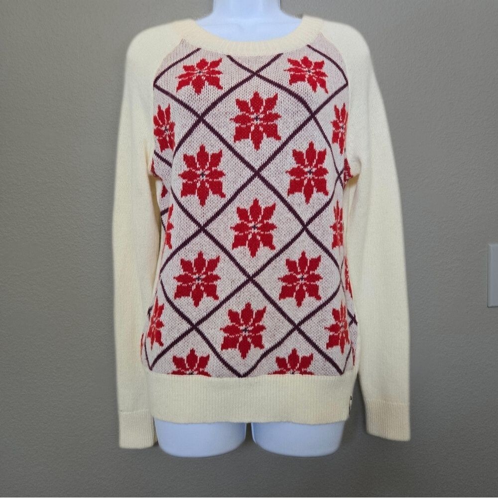 Vintage 90s Woolrich Cream Nordic Lambswool Floral Sweater Small Fall Retro